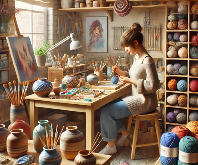 Woman Working in Pottery Home Business