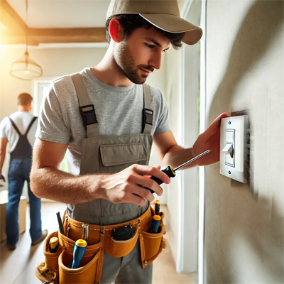 Man Installing Light Switch on Wall