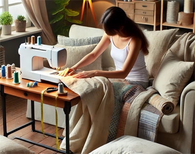 Woman Sewing Bedding