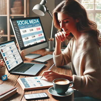 Woman Working on Social Media at Desk