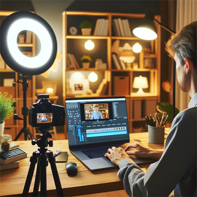 Man Producing Video Content at His Desk from Home